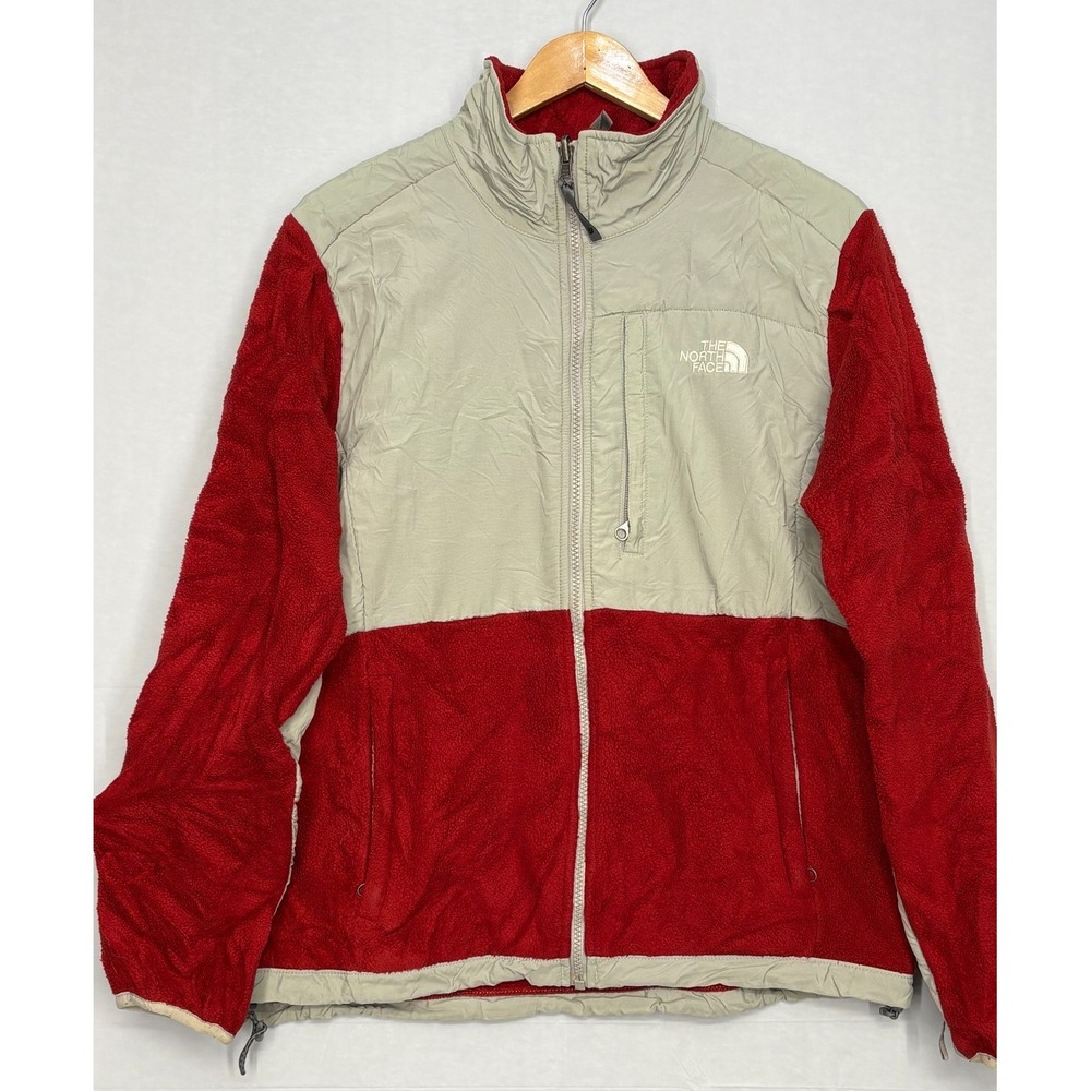 The North Face Denali Fleece Jacket Womens Beige Red Colorblock Full‎ Zip Large